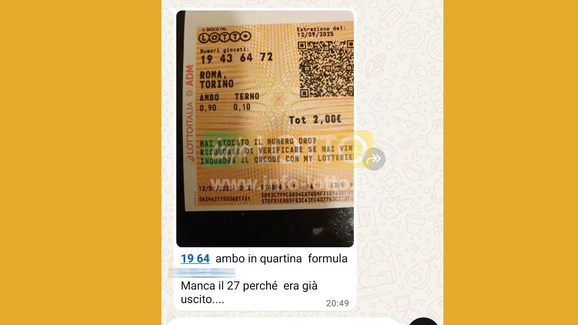 Vincita Settembre 2025