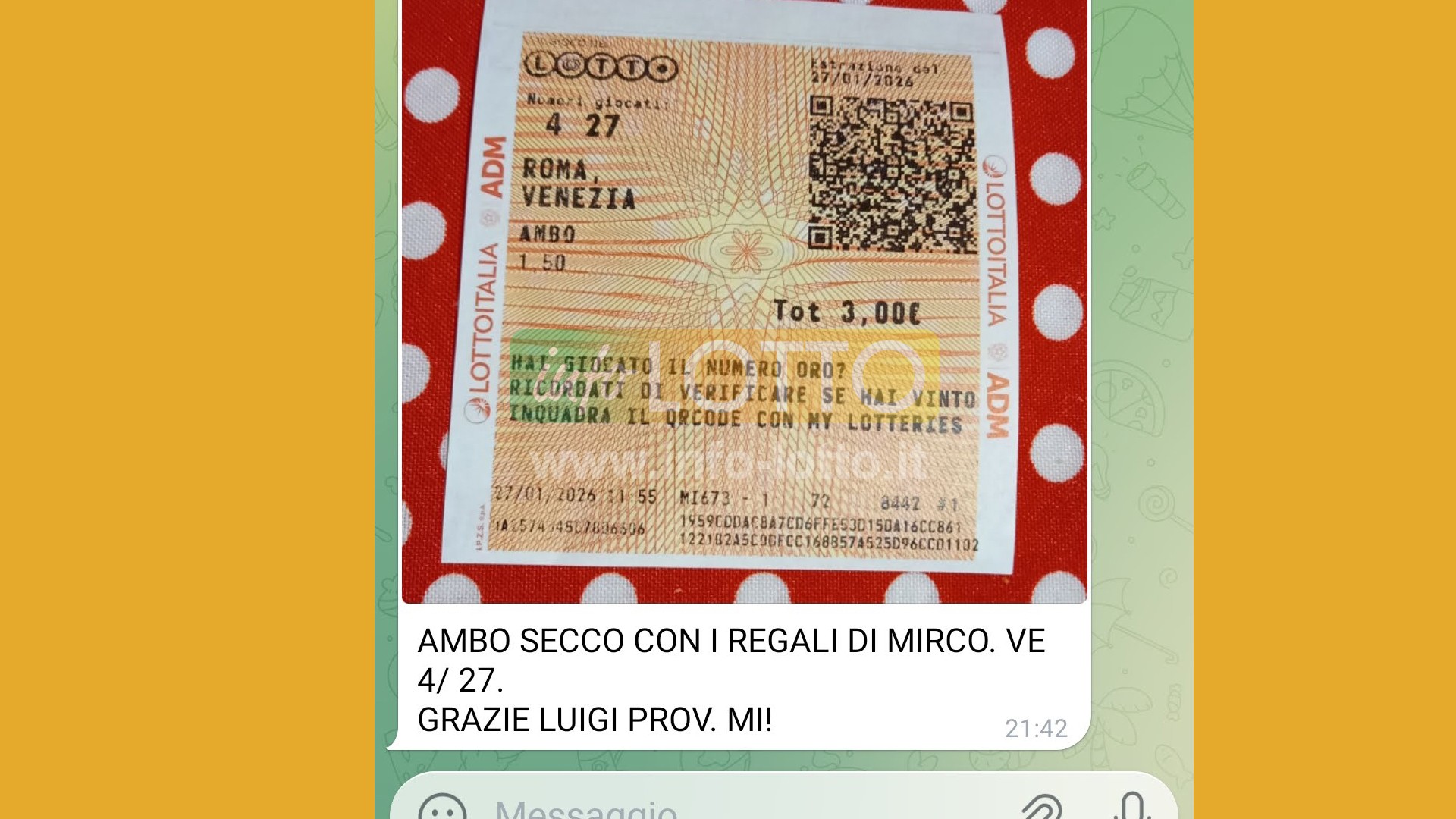 Vincita Gennaio 2026