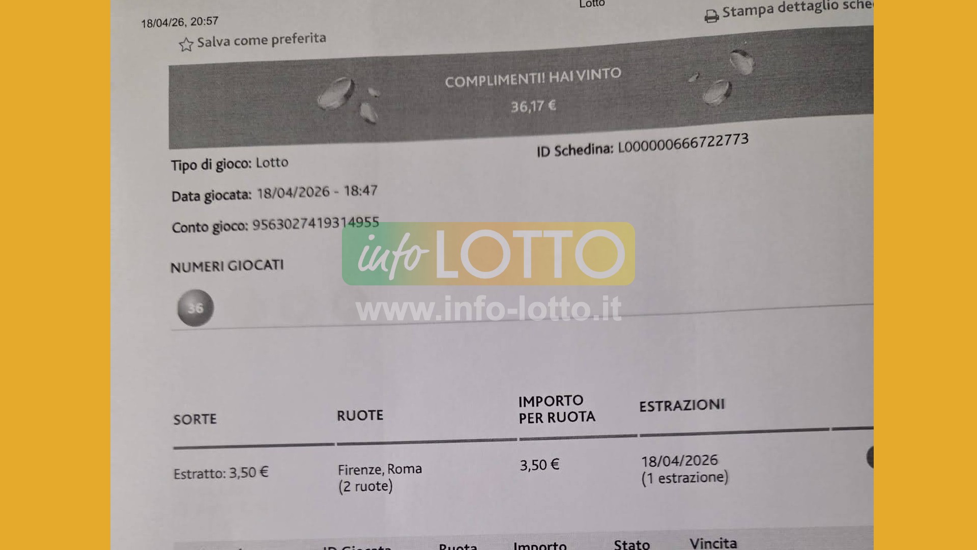 Vincita Aprile 2026