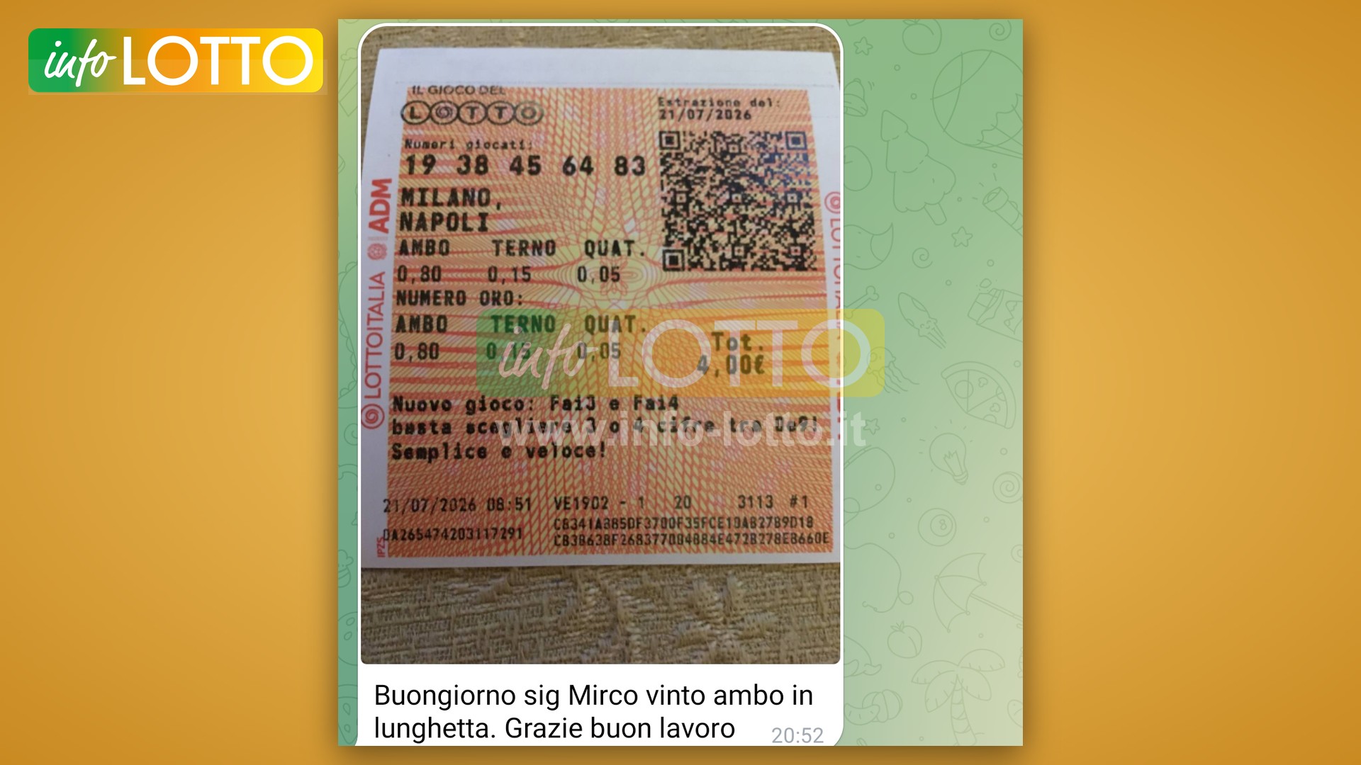 Vincita Luglio 2026