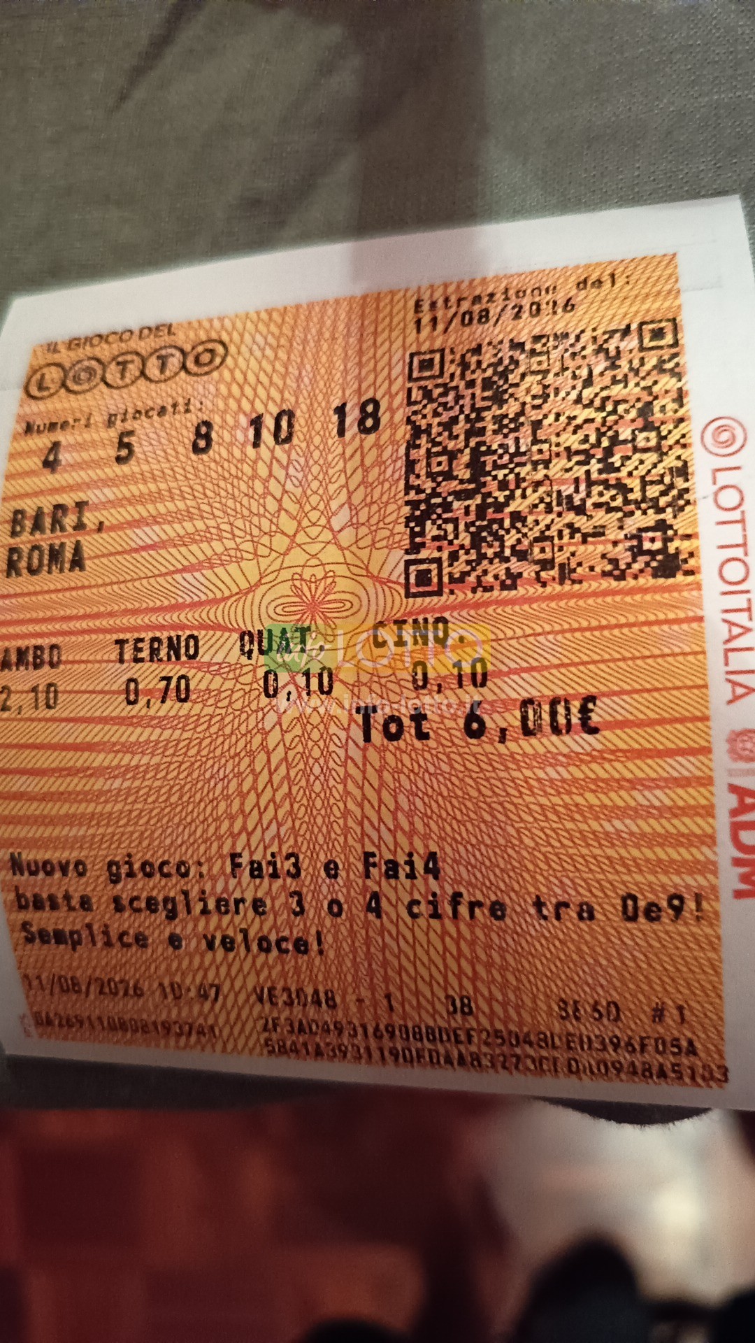 Vincita Agosto 2026