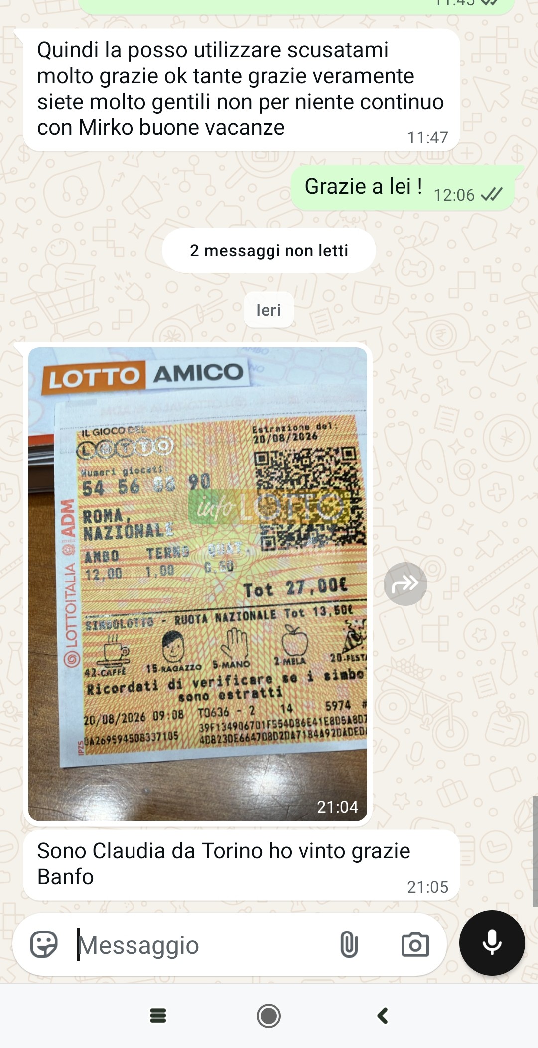 Vincita Agosto 2026